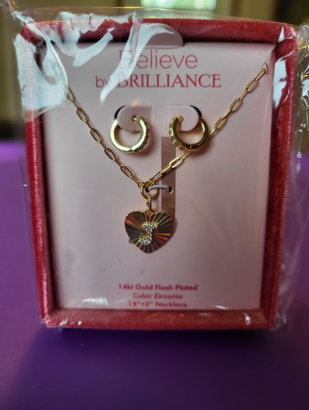 Gold Heart Necklace & Hoop Earrings Set